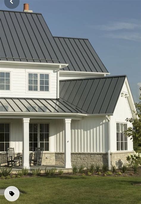 white house with white metal roofing|houses with charcoal metal roof.